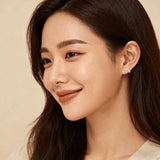 925 Sterling Silver Elegant Moissanite Pavé Stud Earrings With Double Accent Gems