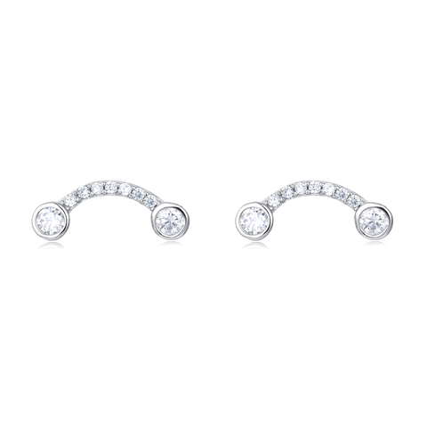 925 Sterling Silver Elegant Moissanite Pavé Stud Earrings With Double Accent Gems