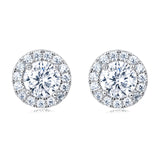 925 Sterling Silver Classic Halo Moissanite Stud Earrings In Platinum