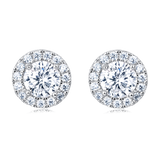 925 Sterling Silver Classic Halo Moissanite Stud Earrings In Platinum