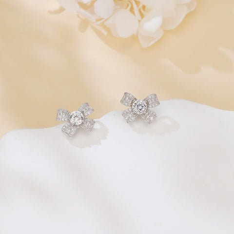 925 Sterling Silver Elegant Floral Moissanite Earrings With Radiant Center Stones