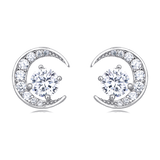 925 Sterling Silver Elegant Moonlight Moissanite Earrings In Plated with Plated with White Gold  Crescent Halo