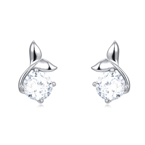 925 Sterling Silver Elegant Moissanite Stud Earrings With Silver Floral Design And Accent Gems