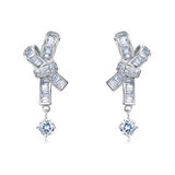 925 Sterling Silver Elegant Silver Moissanite Cross Earrings With Dangling Round Stones