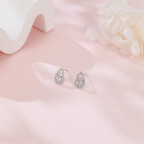 925 Sterling Silver Elegant Moissanite Bow Earrings In Plated with White Gold Setting