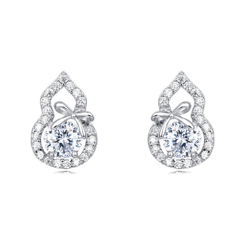 925 Sterling Silver Elegant Moissanite Bow Earrings In Plated with White Gold Setting