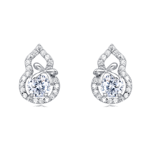 925 Sterling Silver Elegant Moissanite Bow Earrings In Plated with White Gold Setting