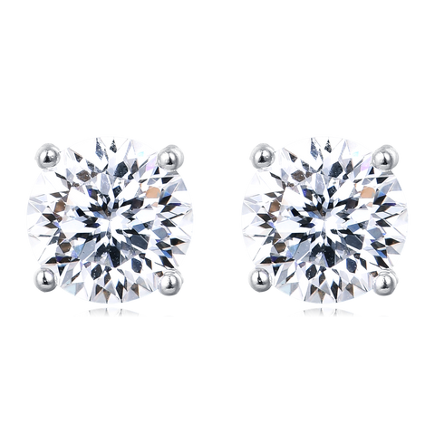 925 Sterling Silver Elegant Round Brilliant Cut Moissanite Stud Earrings With Four-prong Setting
