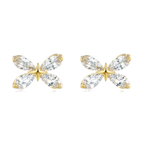 925 Sterling Silver Elegant Butterfly Gemstone Earrings With Plated With Gold Accents