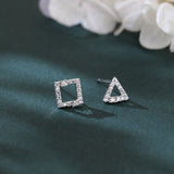 925 Sterling Silver Elegant Zircon Triangle And Square Stud Earrings In Plated with White Gold