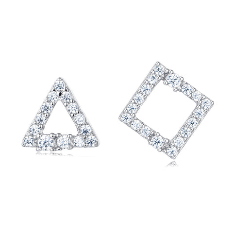 925 Sterling Silver Elegant Zircon Triangle And Square Stud Earrings In Plated with White Gold