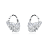 925 Sterling Silver Elegant Silver Bow Earrings With Zircon-studded Accents