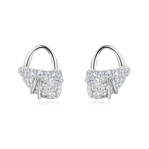 925 Sterling Silver Elegant Silver Bow Earrings With Zircon-studded Accents
