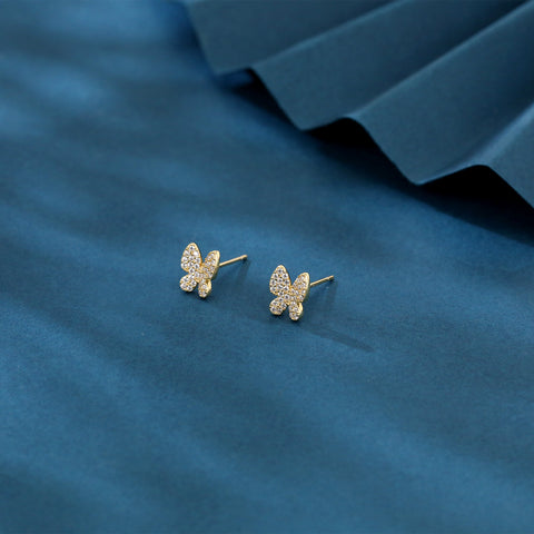 925 Sterling Silver Elegant Plated With Gold Butterfly Zircon Earrings With Sparkling Pavé Setting