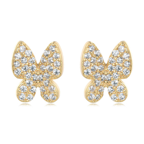 925 Sterling Silver Elegant Plated With Gold Butterfly Zircon Earrings With Sparkling Pavé Setting