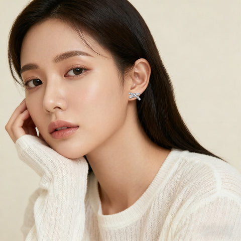 925 Sterling Silver Elegant Zircon Bow Earrings In Plated with White Gold