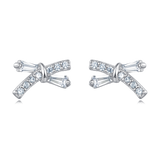 925 Sterling Silver Elegant Zircon Bow Earrings In Plated with White Gold