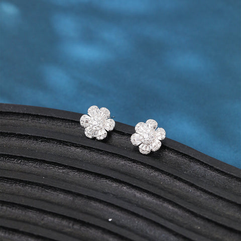 925 Sterling Silver Elegant Floral Zircon Earrings