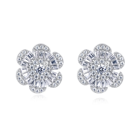 925 Sterling Silver Elegant Floral Zircon Earrings