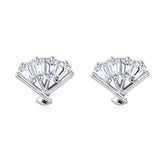 925 Sterling Silver Elegant Triple Pear Zircon V-shape Plated with White Gold Stud Earrings