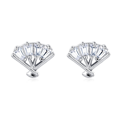 925 Sterling Silver Elegant Triple Pear Zircon V-shape Plated with White Gold Stud Earrings
