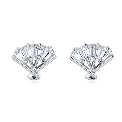 925 Sterling Silver Elegant Triple Pear Zircon V-shape Plated with White Gold Stud Earrings