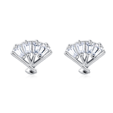 925 Sterling Silver Elegant Triple Pear Zircon V-shape Plated with White Gold Stud Earrings