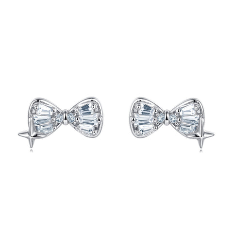 925 Sterling Silver Elegant Zircon Bow Earrings In Plated with White Gold
