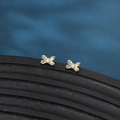 925 Sterling Silver Elegant Butterfly Crystal Stud Earrings With Gold Accents