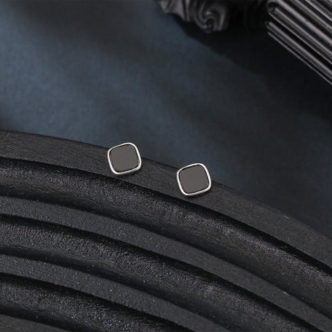 925 Sterling Silver Modern Black Geometric Earrings With Metallic Accent