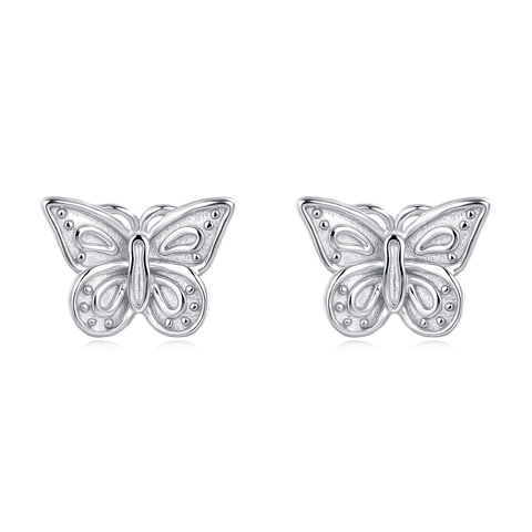 925 Sterling Silver Elegant Sterling Silver Butterfly Stud Earrings With Intricate Cut-out Wings And Sparkling Accents