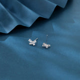 925 Sterling Silver Elegant Butterfly Zircon Earrings In Sterling Silver