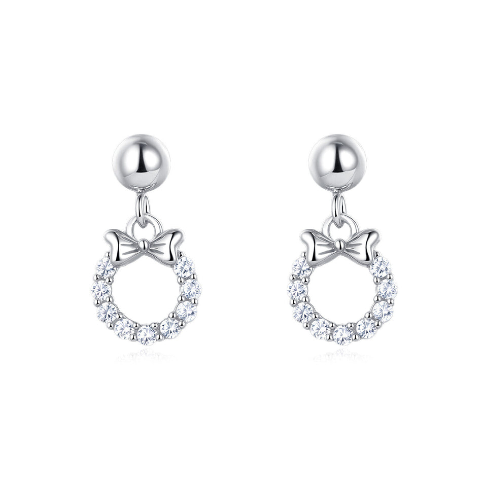 925 Sterling Silver Elegant Silver Bow Earrings With Zircon Accents