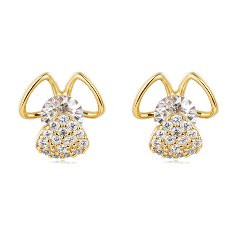 925 Sterling Silver Charming Bunny Ear Zircon Plated With Gold Earrings