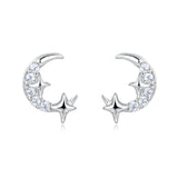 925 Sterling Silver **silver Crescent Moon Earrings With Star-studded Crystal Accents**