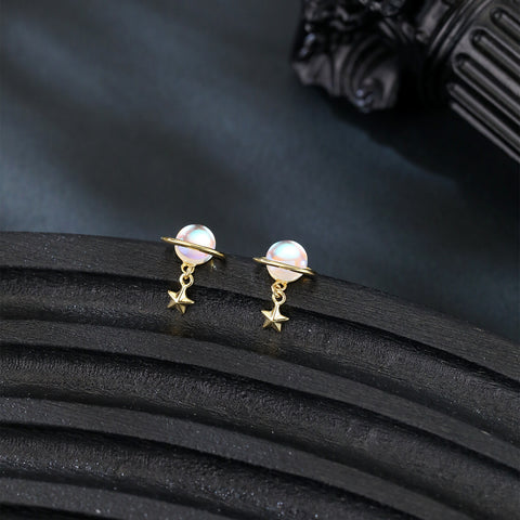 925 Sterling Silver Celestial Elegance Plated With Gold-plated Star Drop Earrings
