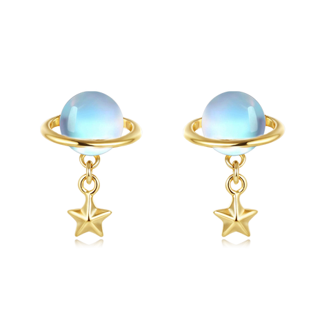925 Sterling Silver Celestial Elegance Plated With Gold-plated Star Drop Earrings
