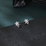 925 Sterling Silver Elegant Silver Flower Stud Earrings With Zircon Accents