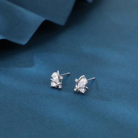 925 Sterling Silver Sparkling Zircon Earrings: Symmetrical Design With Central Gemstones And Accent Stones