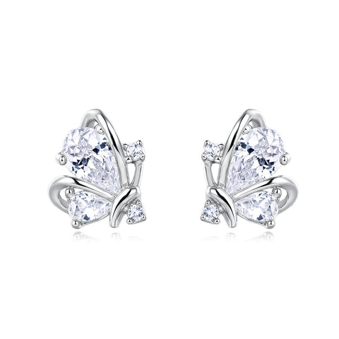 925 Sterling Silver Sparkling Zircon Earrings: Symmetrical Design With Central Gemstones And Accent Stones