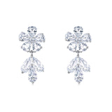 925 Sterling Silver Elegant Zircon Floral Earrings With Cascading Teardrops