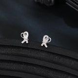 925 Sterling Silver Elegant Zircon-accented Ribbon Stud Earrings