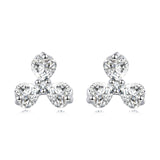 925 Sterling Silver Elegant Floral Stud Earrings With Sparkling Gemstones On Velvet Background