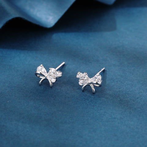 925 Sterling Silver Elegant Zircon Bow Stud Earrings – Luxurious Sterling Silver Jewelry