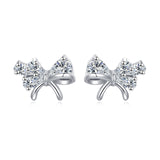 925 Sterling Silver Elegant Zircon Bow Stud Earrings – Luxurious Sterling Silver Jewelry