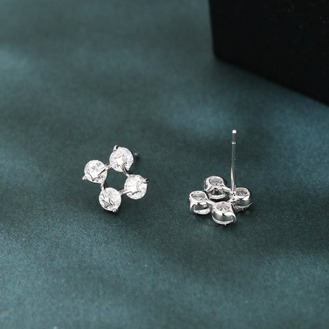 925 Sterling Silver Elegant Sterling Silver Four-pronged Zircon Stud Earrings With Teal Background Contrast