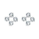 925 Sterling Silver Elegant Sterling Silver Four-pronged Zircon Stud Earrings With Teal Background Contrast