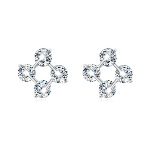 925 Sterling Silver Elegant Sterling Silver Four-pronged Zircon Stud Earrings With Teal Background Contrast