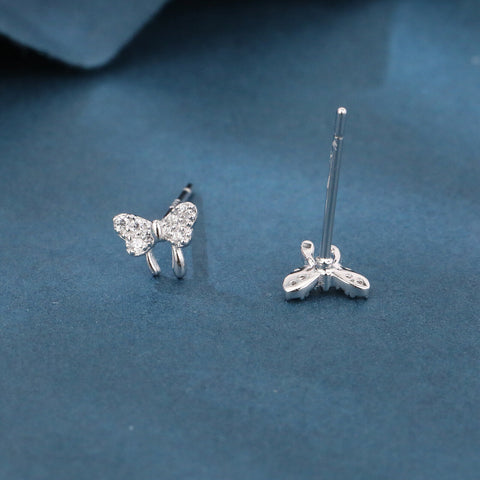 925 Sterling Silver Elegant Zircon Butterfly Stud Earrings In Sterling Silver