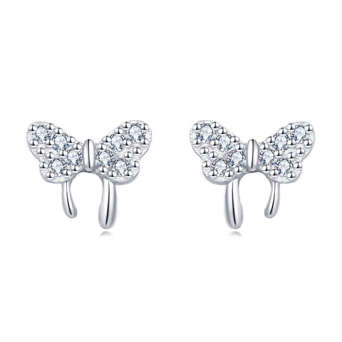 925 Sterling Silver Elegant Zircon Butterfly Stud Earrings In Sterling Silver